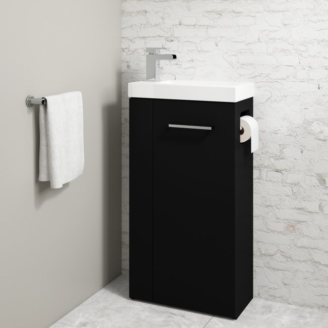 430mm Black Cloakroom Freestanding Vanity Unit with Basin and Chrome Handle - Virgo  