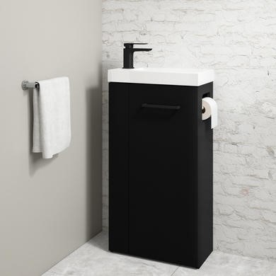 430mm Black Cloakroom Freestanding Vanity Unit With Basin And Handle Virgo Better Bathrooms 430mm Black Cloakroom Freestanding, Black Vanity Unit Better Bathrooms