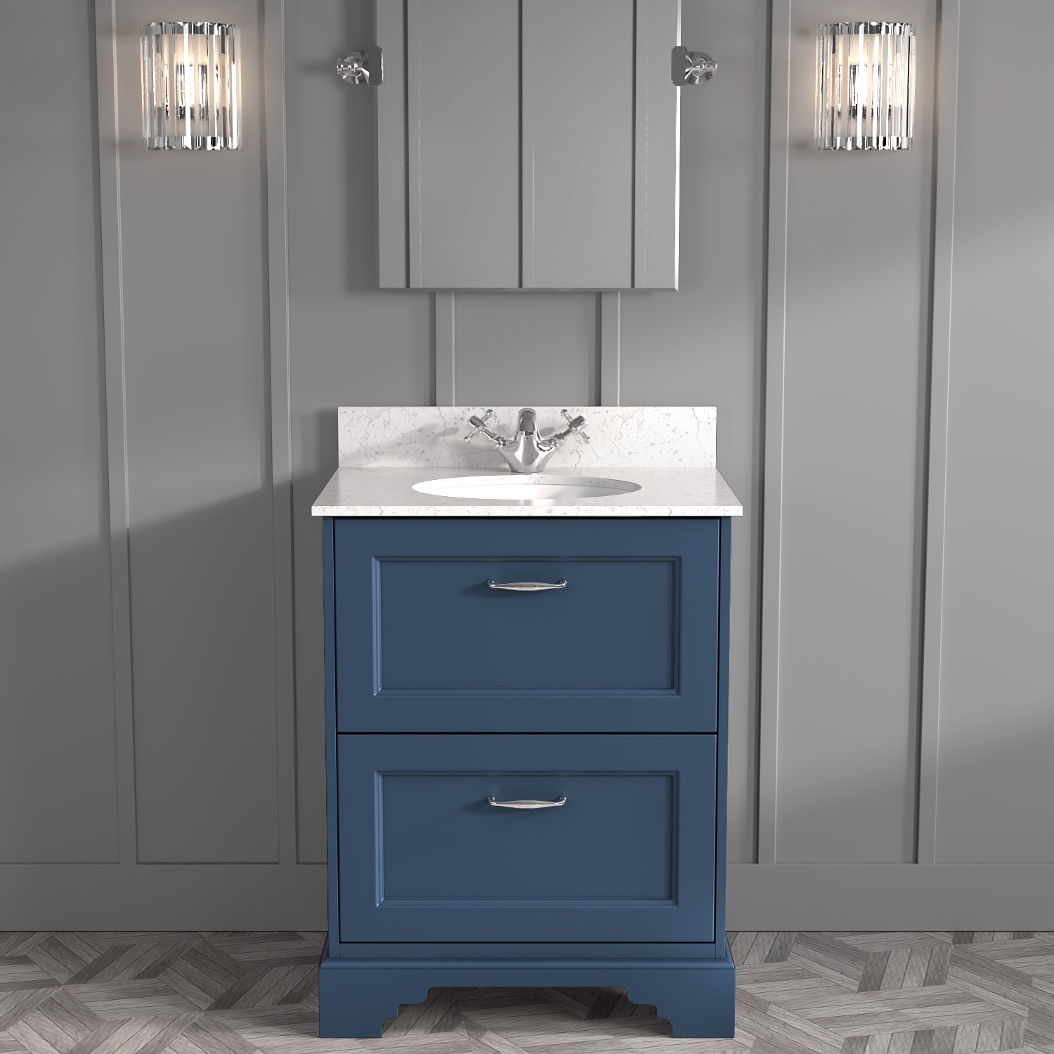 Grade A1 600mm Blue Freestanding Marble Top Vanity Unit Ashbourne