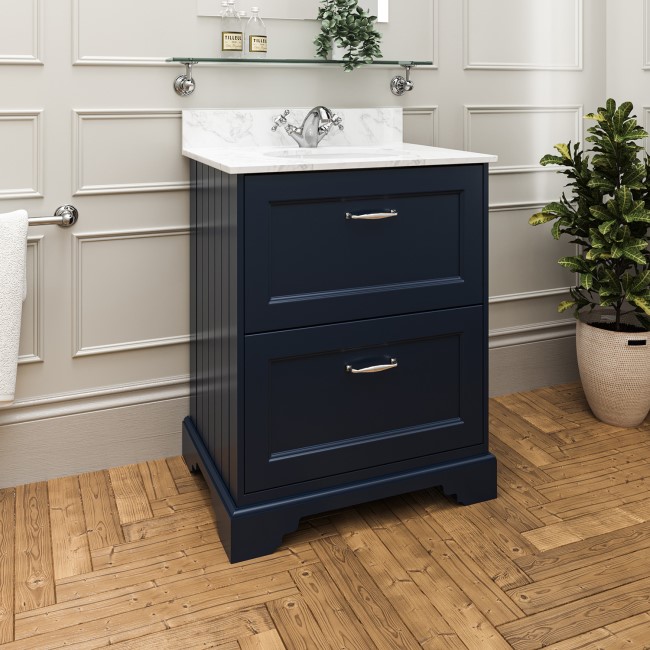 600mm Blue Freestanding Marble Top Vanity Unit with Basin - Ashbourne 