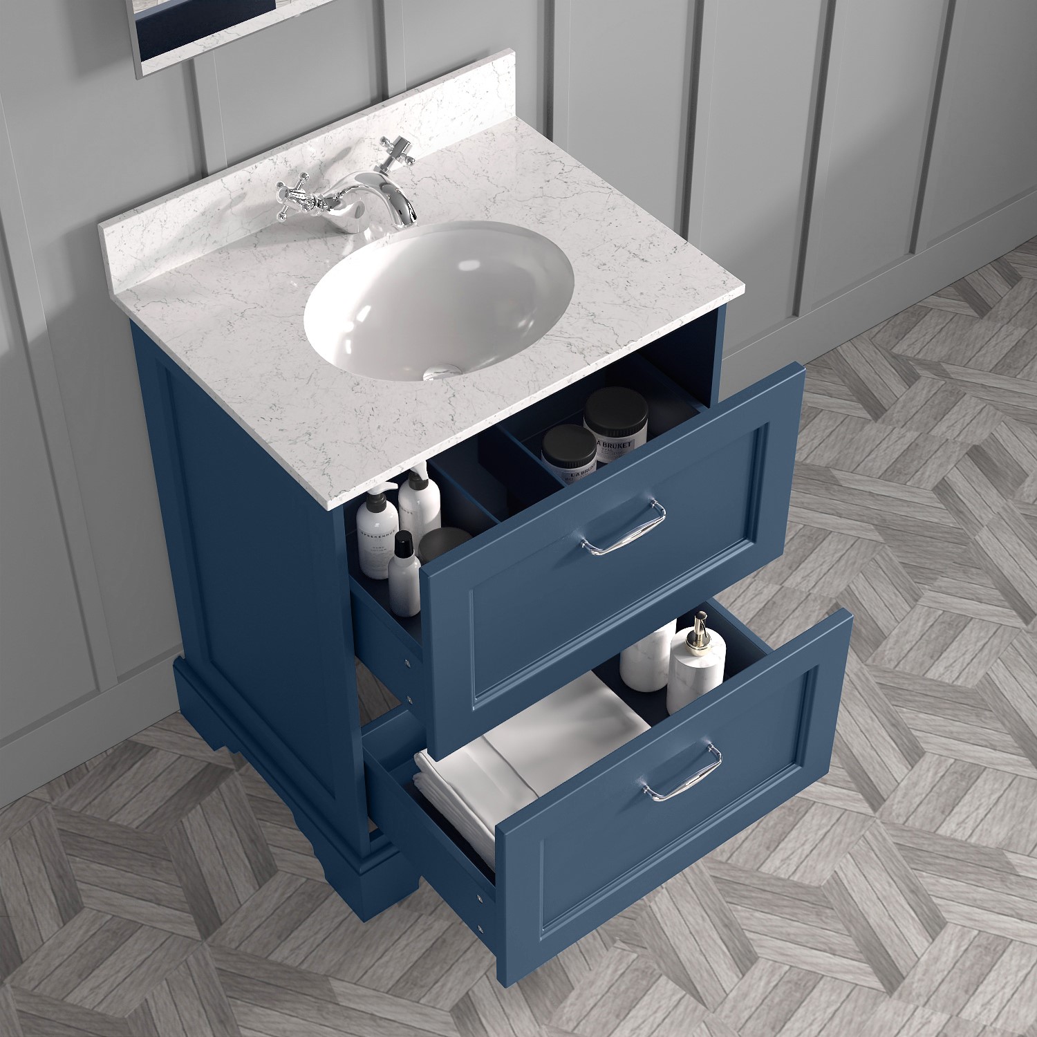 Grade A1 600mm Blue Freestanding Marble Top Vanity Unit Ashbourne