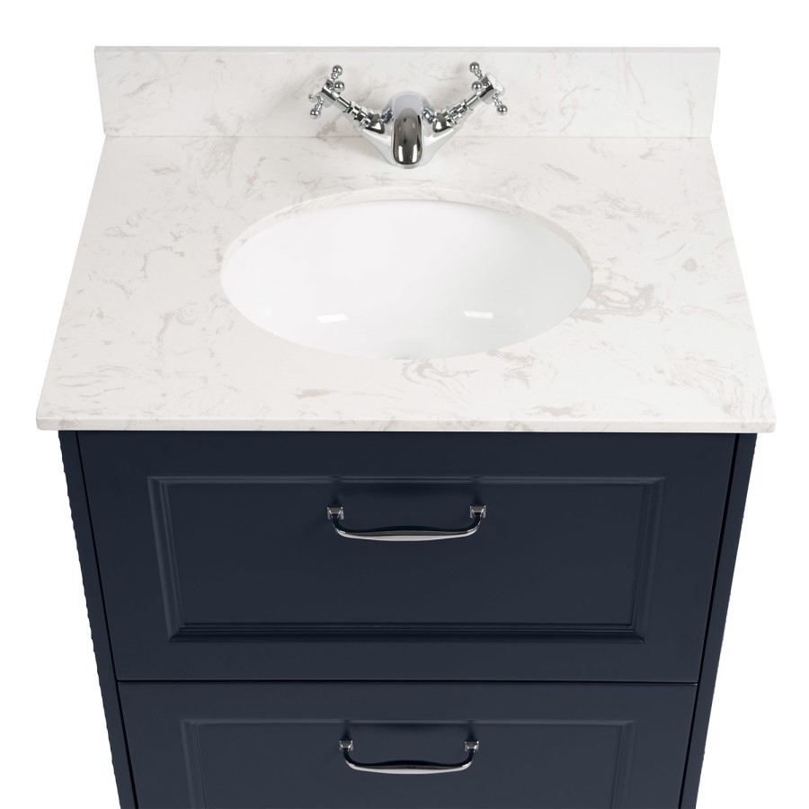 Grade A1 - 600mm Blue Freestanding Marble Top Vanity Unit - Ashbourne