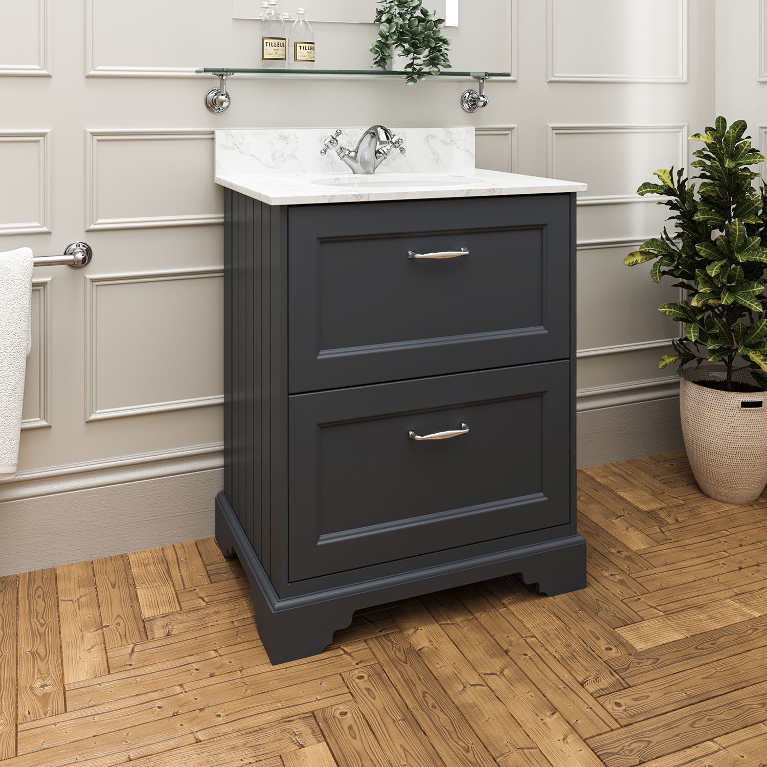GRADE A1 - 600mm Anthracite Freestanding Marble Top Vanity Unit with ...