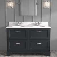 Grade A1 - 1200mm Dark Grey Freestanding Marble Top Double Vanity Unit - Ashbourne