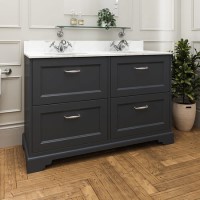 1200mm Anthracite Freestanding Marble Top Double Vanity Unit - Ashbourne