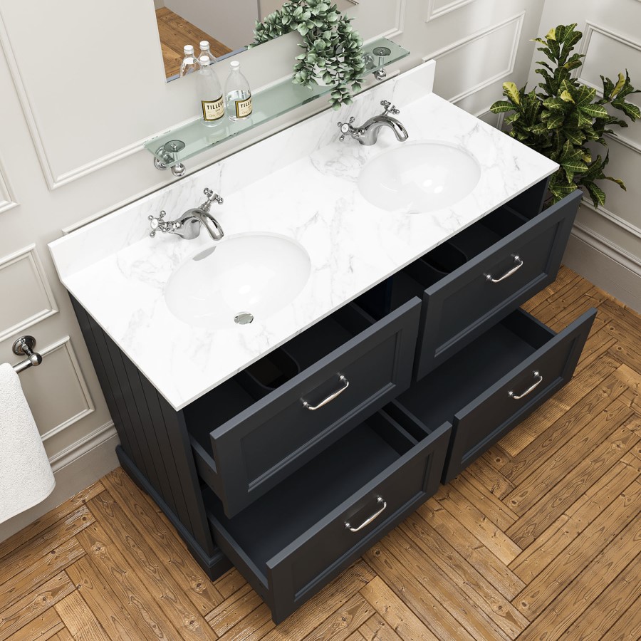 1200mm Anthracite Freestanding Marble Top Double Vanity Unit - Ashbourne