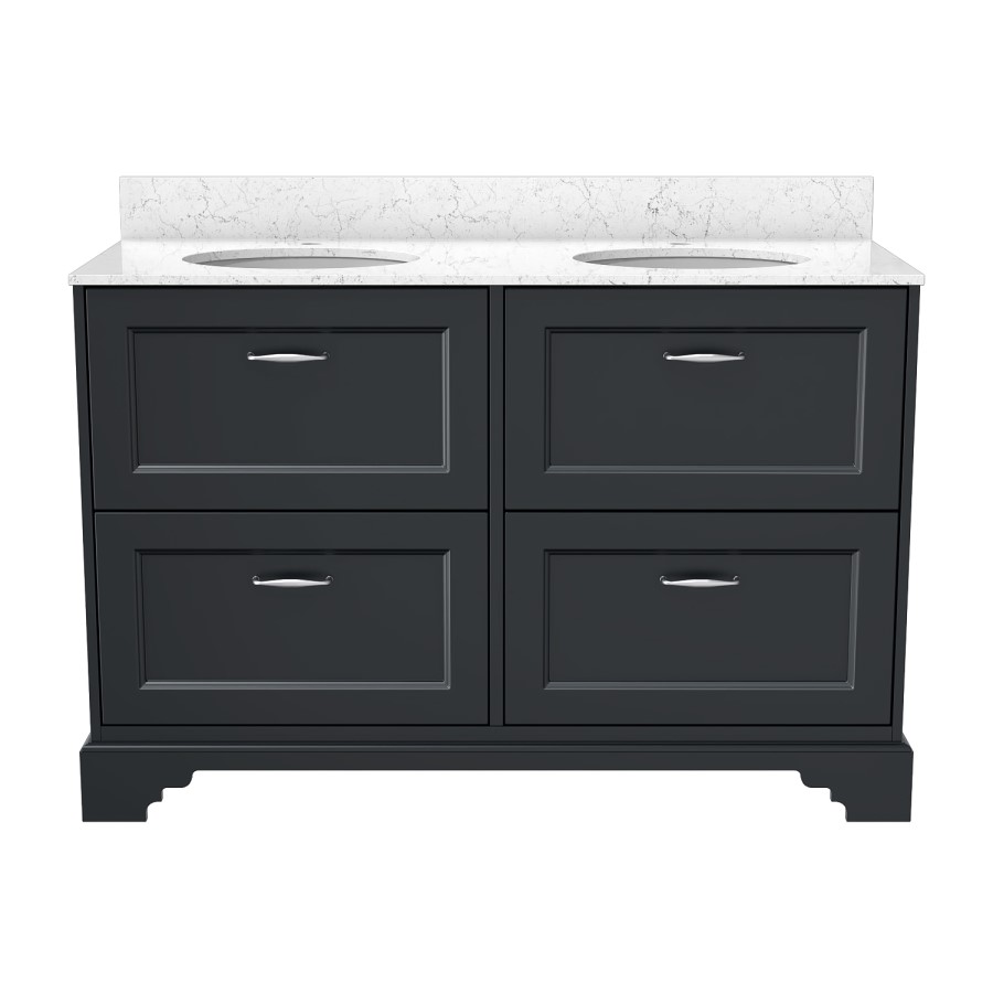 Grade A1 - 1200mm Dark Grey Freestanding Marble Top Double Vanity Unit - Ashbourne