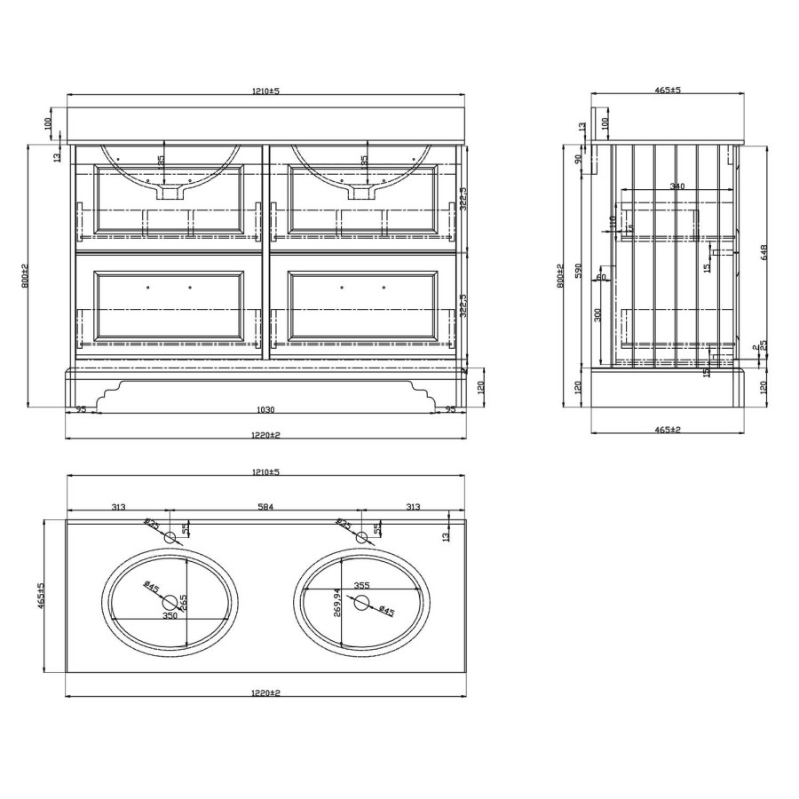 1200mm Anthracite Freestanding Marble Top Double Vanity Unit - Ashbourne