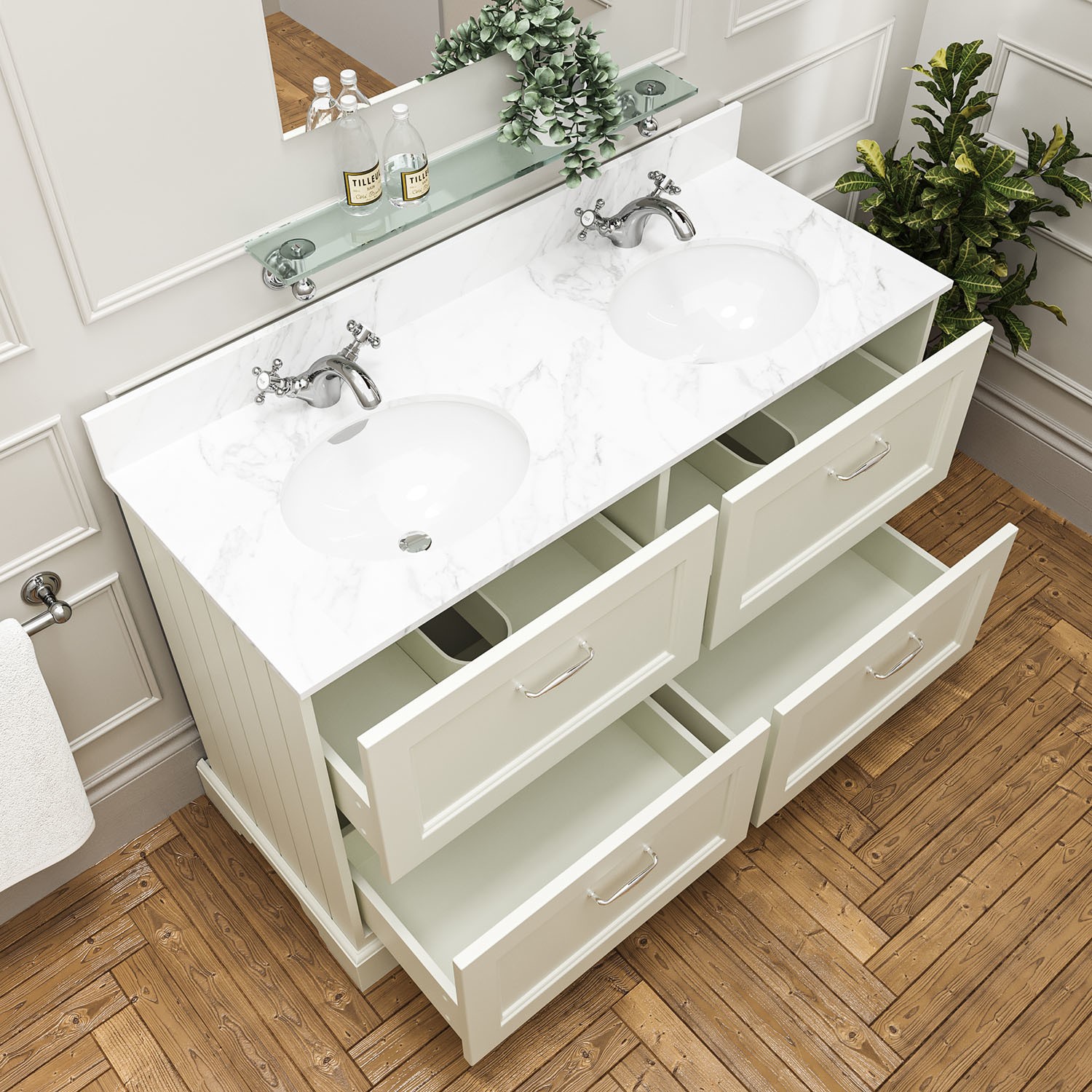 GRADE A2 1200mm White Freestanding Marble Top Double Vanity Unit
