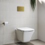 Grade A1 - Wall Hung Rimless Toilet  - Includes Cistern Wall Hung Frame Soft Close Seat and Brushed Brass Flush Plate - Boston