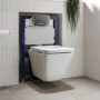 Wall Hung Toilet with Soft Close Seat Chrome Pneumatic Flush Plate 820mm Frame & Cistern - Boston