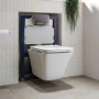 Wall Hung Rimless Toilet with Soft Close Seat and Chrome Pneumatic Flush Plate, 820mm Frame & Cistern – Boston