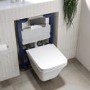 Wall Hung Rimless Toilet with Soft Close Seat and Chrome Pneumatic Flush Plate, 820mm Frame & Cistern – Boston