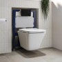 Wall Hung Rimless Toilet with Soft Close Seat and Black Pneumatic Flush Plate, 820mm Frame & Cistern – Boston