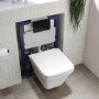 Wall Hung Rimless Toilet with Soft Close Seat and Black Pneumatic Flush Plate, 820mm Frame & Cistern – Boston