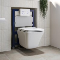 Wall Hung Toilet with Soft Close Seat White Glass Sensor Pneumatic Flush Plate 820mm Frame & Cistern - Boston Wall Hung Toilet with Soft Close Seat White Glass Sensor Pneumatic Flush Plate 820mm Frame & Cistern - Boston