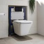 Wall Hung Toilet with Soft Close Seat Black Glass Sensor Pneumatic Flush Plate 820mm Frame & Cistern - Boston