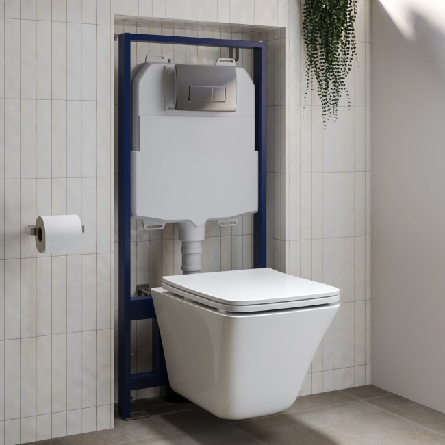Wall Hung Toilet with Soft Close Seat Chrome Pneumatic Flush Plate