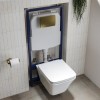 Wall Hung Toilet with Soft Close Seat Brushed Brass Pneumatic Flush Plate 1160mm Frame &amp; Cistern - Boston