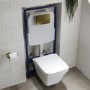 Wall Hung Toilet with Soft Close Seat Brushed Brass Pneumatic Flush Plate 1160mm Frame & Cistern - Boston