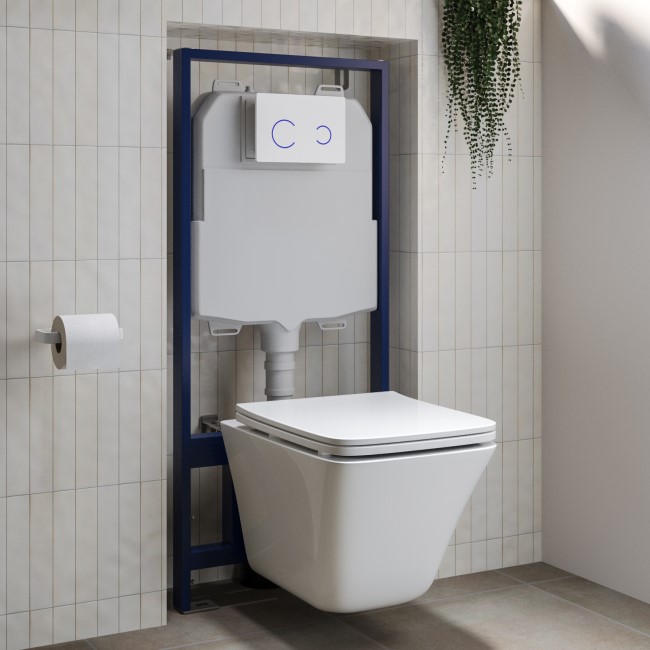 Wall Hung Toilet with Soft Close Seat White Glass Sensor Pneumatic Flush Plate 1160mm Frame & Cistern - Boston