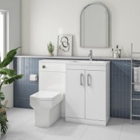 1100mm White Toilet and Sink Unit Right Hand with Square Toilet and Chrome fittings - Ashford 1100mm White Toilet and Sink Unit Right Hand with Square Toilet and Chrome fittings - Ashford