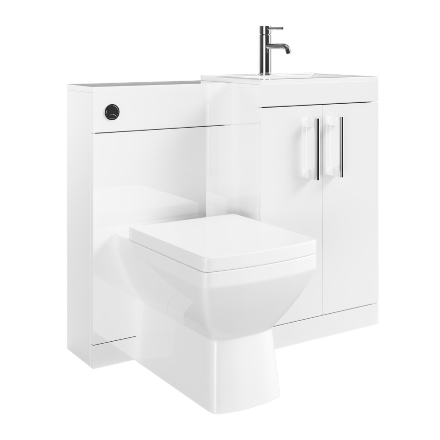 1100mm White Toilet and Sink Unit Right Hand with Square Toilet and Chrome fittings - Ashford