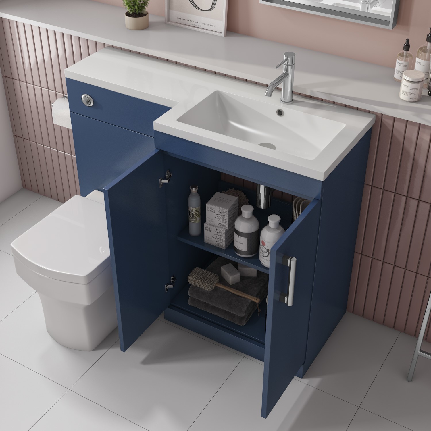 1100mm Blue Toilet and Sink Unit Right Hand with Square Toilet and ...