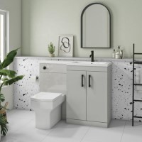 1100mm Grey Toilet and Sink Unit Right Hand with Square Toilet and Black Fittings - Ashford 1100mm Grey Toilet and Sink Unit Right Hand with Square Toilet and Black Fittings - Ashford