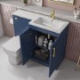1100mm Blue Toilet and Sink Unit Right Hand with Square Toilet and Brass Fittings - Ashford