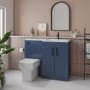 1100mm Blue Toilet and Sink Unit Right Hand with Square Toilet and Black Fittings - Ashford