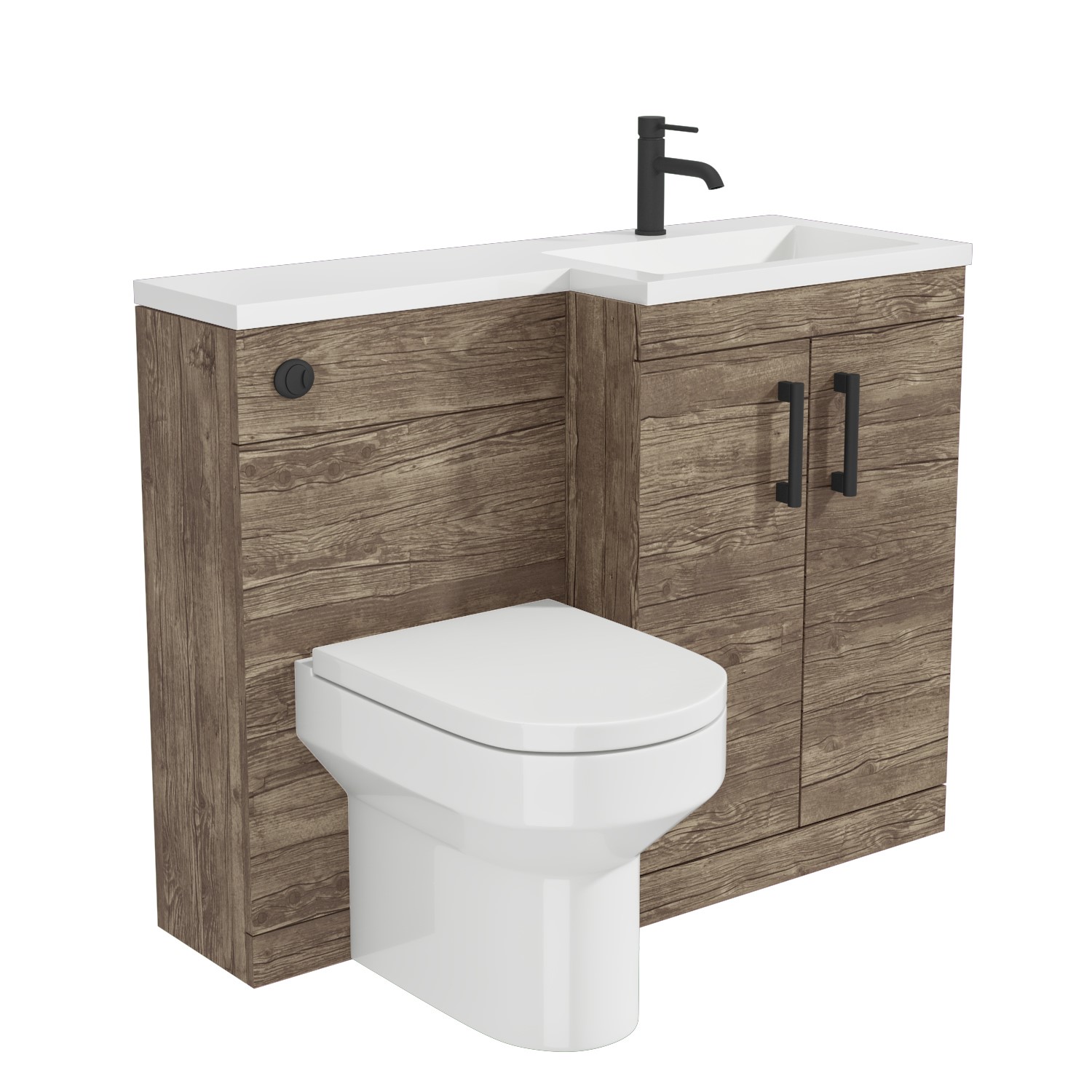 1100mm Wood Effect Toilet and Sink Unit Right Hand with Round Toilet