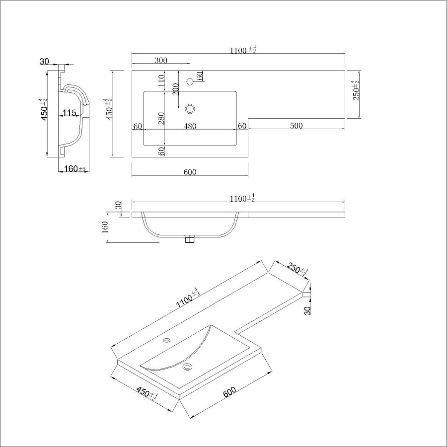 Grade A1 - 1100mm Grey Toilet and Sink Unit Left Hand with Chrome Fittings - Ashford