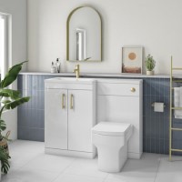 1100mm White Toilet and Sink Unit Left Hand with Square Toilet and Brass Fittings - Ashford 1100mm White Toilet and Sink Unit Left Hand with Square Toilet and Brass Fittings - Ashford
