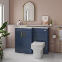 1100mm Blue Toilet and Sink Unit Left Hand with Square Toilet and Brass Fittings - Ashford 1100mm Blue Toilet and Sink Unit Left Hand with Square Toilet and Brass Fittings - Ashford