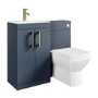 1100mm Blue Toilet and Sink Unit Left Hand with Square Toilet and Brass Fittings - Ashford