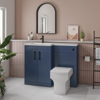1100mm Blue Toilet and Sink Unit Left Hand with Square Toilet and Black Fittings - Ashford 1100mm Blue Toilet and Sink Unit Left Hand with Square Toilet and Black Fittings - Ashford