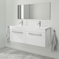 Grade A1 - 1200mm White Wall Hung Double Vanity Unit with Basin and Chrome Handles - Ashford