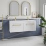 1200mm White Wall Hung Double Vanity Unit with Basins and Brass Handles - Ashford 
