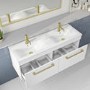 1200mm White Wall Hung Double Vanity Unit with Basins and Brass Handles - Ashford