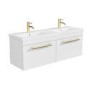 1200mm White Wall Hung Double Vanity Unit with Basins and Brass Handles - Ashford