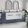 1200mm White Wall Hung Double Vanity Unit with Basin and Black Handles - Ashford