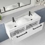 1200mm White Wall Hung Double Vanity Unit with Basin and Black Handles - Ashford