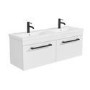 1200mm White Wall Hung Double Vanity Unit with Basin and Black Handles - Ashford