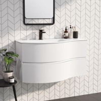Grade A1 - 1000mm White Wall Hung Left Hand Curved Vanity Unit with Basin - Tulum