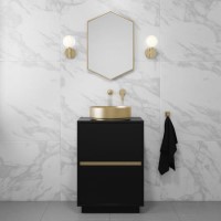 Grade A1 - 600mm Black Freestanding Countertop Vanity Unit with Basin - Roxbi