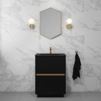 Grade A2 - 600mm Black Freestanding Vanity Unit with Matt Black Basin - Roxbi