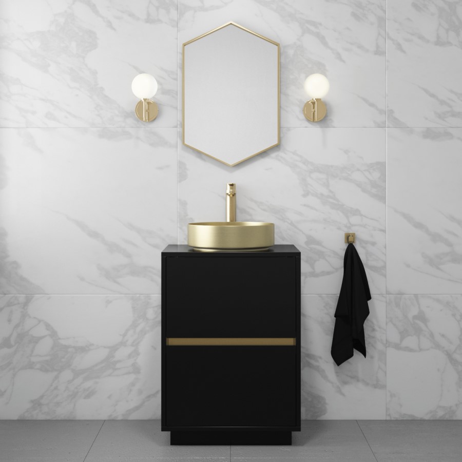 Grade A1 - 600mm Black Freestanding Countertop Vanity Unit with Basin - Roxbi