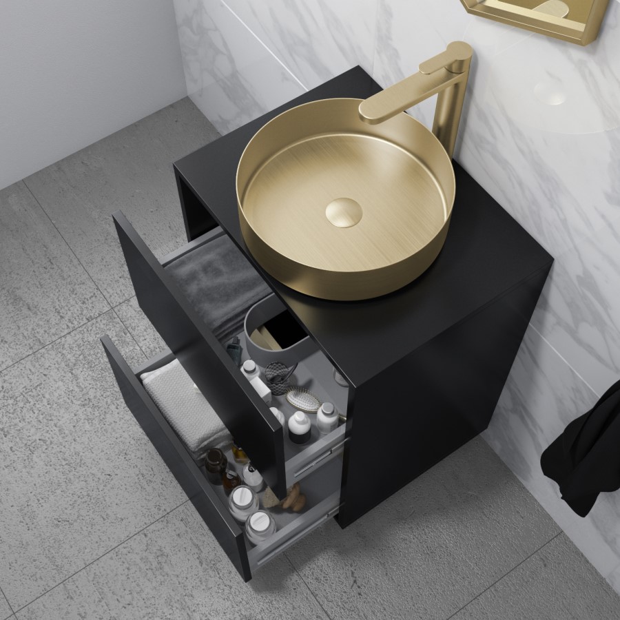 Grade A1 - 600mm Black Freestanding Countertop Vanity Unit with Basin - Roxbi