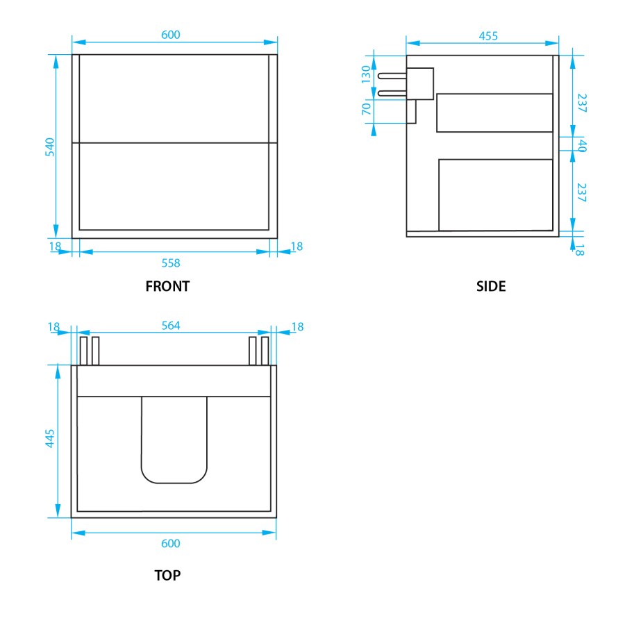 600mm Black Wall Hung Countertop Vanity Unit with Basin - Roxbi 